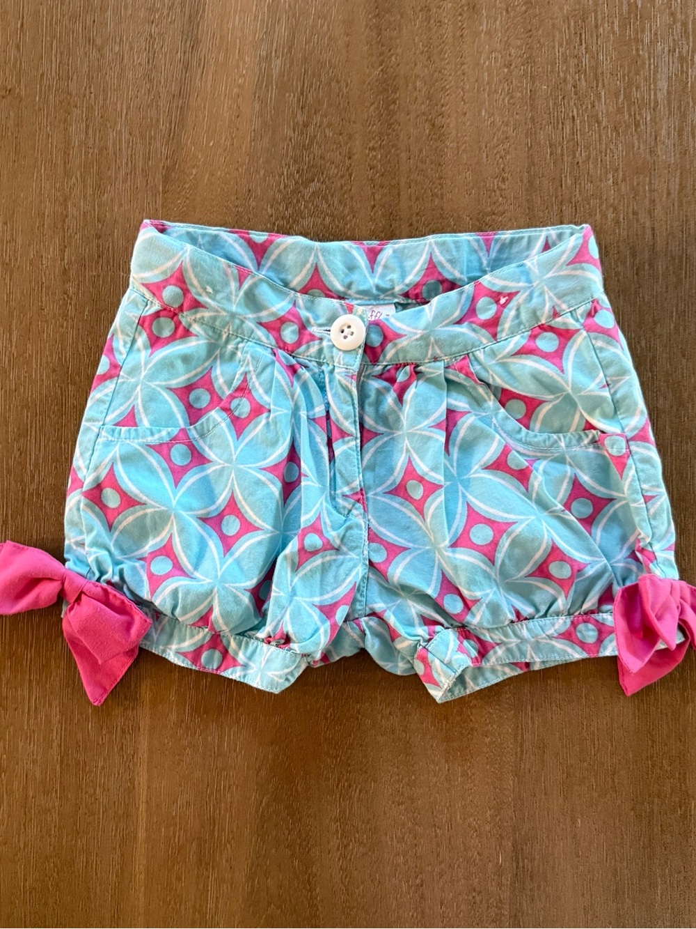 Ruffle Butts Girls Blue & Pink Cotton Summer Vacation Tie-Hem Shorts 3T